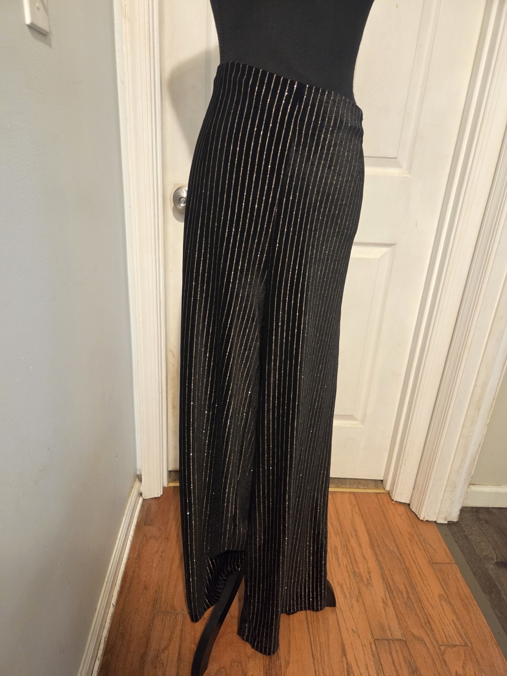Forever 21 Black Wide-Leg Pants with Gold Pinstripes